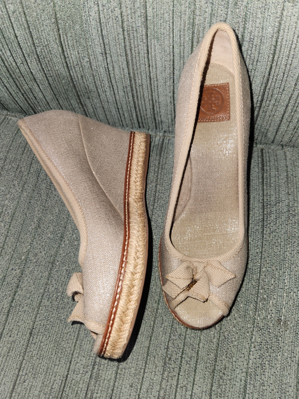 🍉Tory Burch Neutral Beige Bow Espadrille Wedge